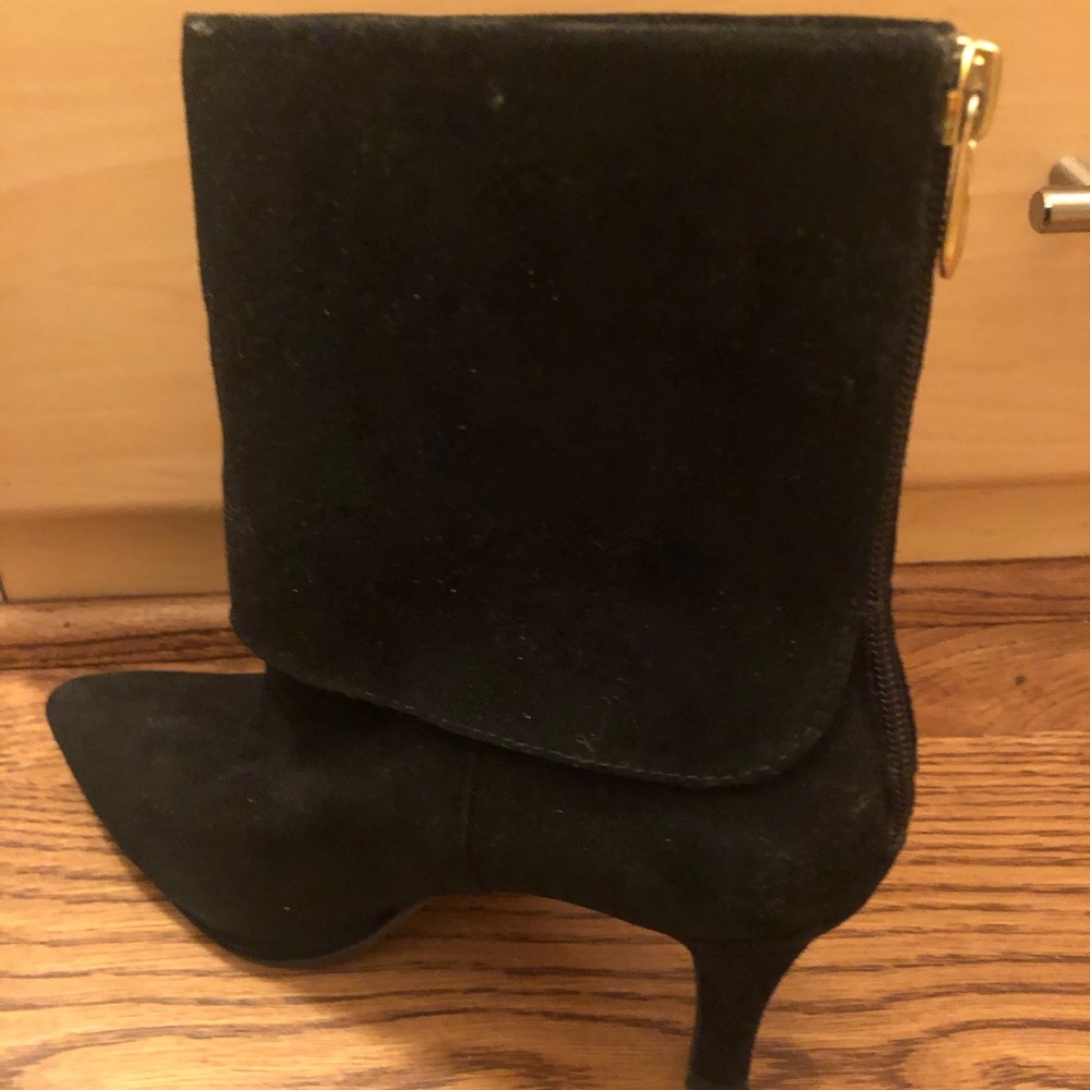 Black suede booties with 2” heel